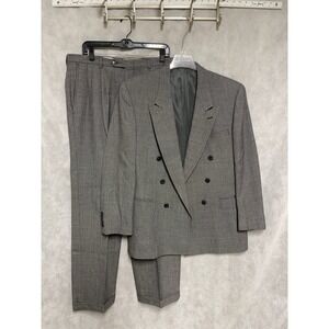 Evan Picone Suit Men 40R 42R Birds Eye Double Breasted Wool Winter Flannel 35X32